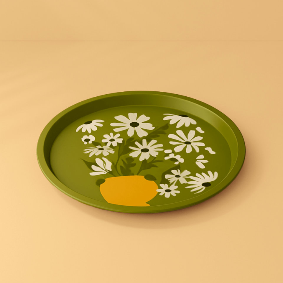 Sarkap Home Pastel Desen Metal Tepsi PapatyaYeşil