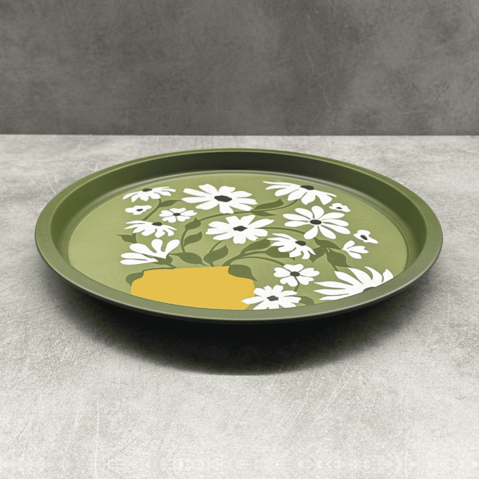 Sarkap Home Pastel Desen Metal Tepsi PapatyaYeşil