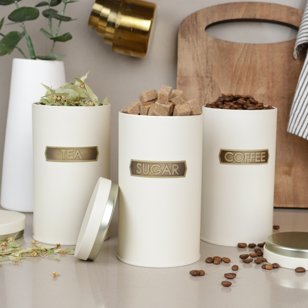 Sarkap Home Metal Vakumlu Kapaklı 3'lü Saklama Kabı Soft Touch Büyük Boy Krem