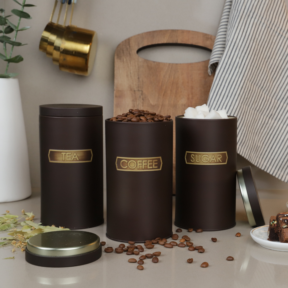 Sarkap Home Metal Vakumlu Kapaklı 3'lü Saklama Kabı Soft Touch Büyük Boy Kahverengi