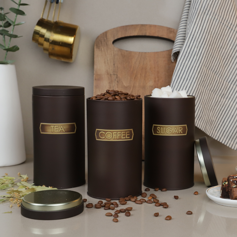 Sarkap Home Metal Vakumlu Kapaklı 3'lü Saklama Kabı Soft Touch Büyük Boy Kahverengi