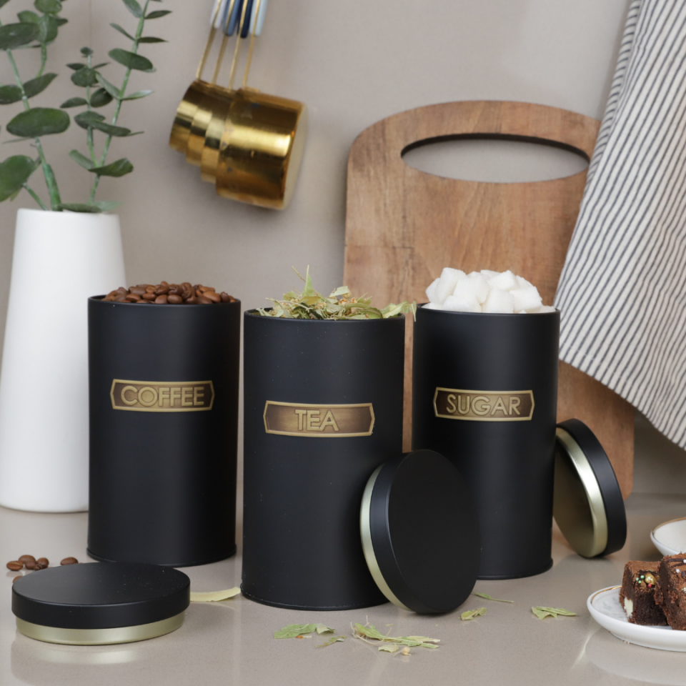 Sarkap Home Metal Vakumlu Kapaklı 3'lü Saklama Kabı Soft Touch Büyük Boy EskitmeSiyah