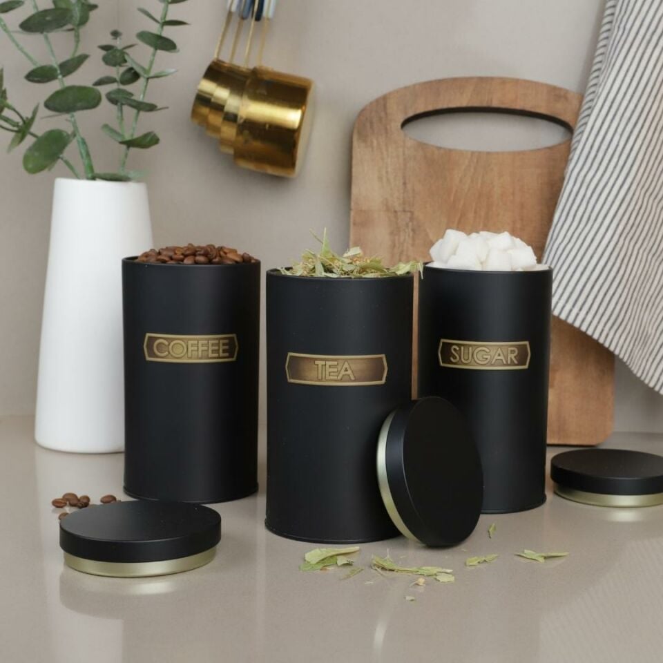 Sarkap Home Metal Vakumlu Kapaklı 3'lü Saklama Kabı Soft Touch Büyük Boy EskitmeSiyah