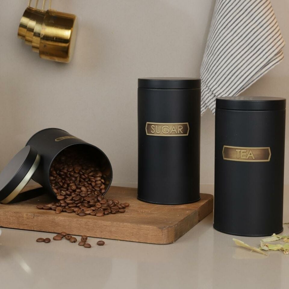 Sarkap Home Metal Vakumlu Kapaklı 3'lü Saklama Kabı Soft Touch Büyük Boy EskitmeSiyah