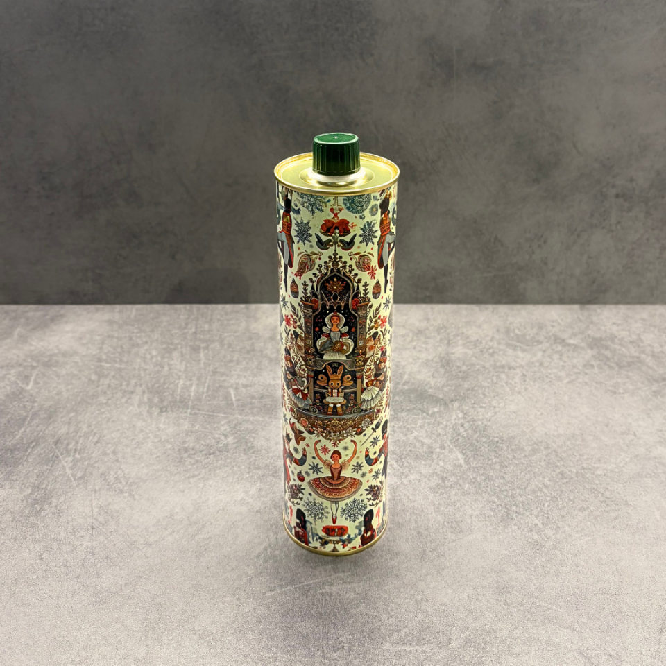 Sarkap Home Dekoratif 750 ml Kapaklı Silindir Boş Zeytinyağı Tenekesi NutcrackerKrem