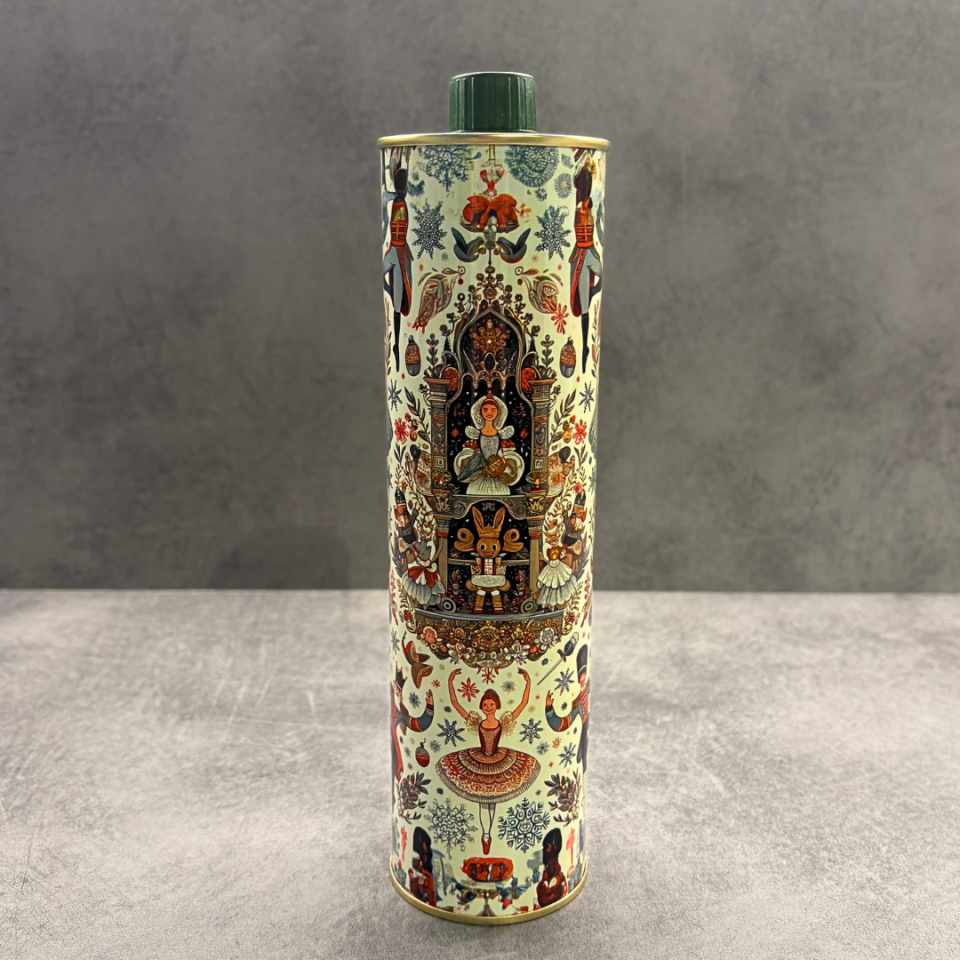 Sarkap Home Dekoratif 750 ml Kapaklı Silindir Boş Zeytinyağı Tenekesi NutcrackerKrem