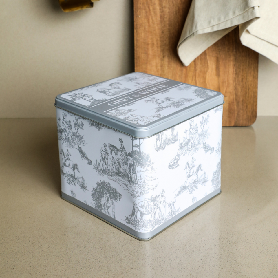 Sarkap Home White Seri 3'lü Set 2'li Metal Saklama Kabı, Köşeli Metal Kutu Gri