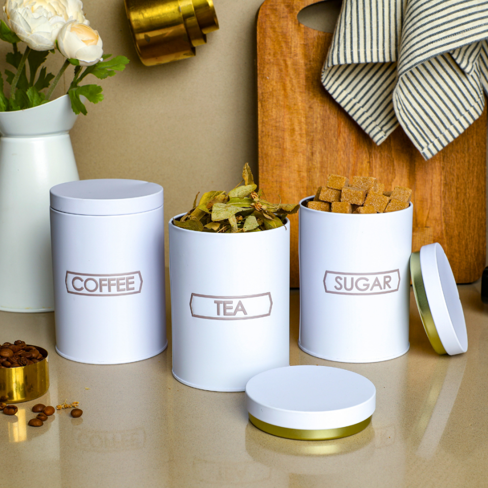 Sarkap Home Metal Vakumlu Kapaklı 3'lü Saklama Kabı Soft Touch Küçük Boy Beyaz