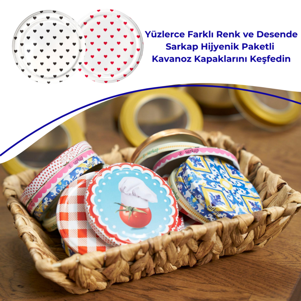 Hijyenik Paketli 10 Adet Kavanoz Kapağı Kalpli Desenler 82 mm BeyazKalpSiyah