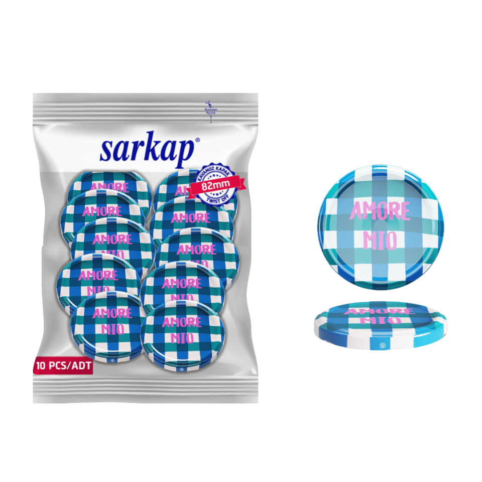 Hijyenik Paketli 10 Adet Kavanoz Kapağı 82 mm Dolce Vita Desenler AmoreMioMavi