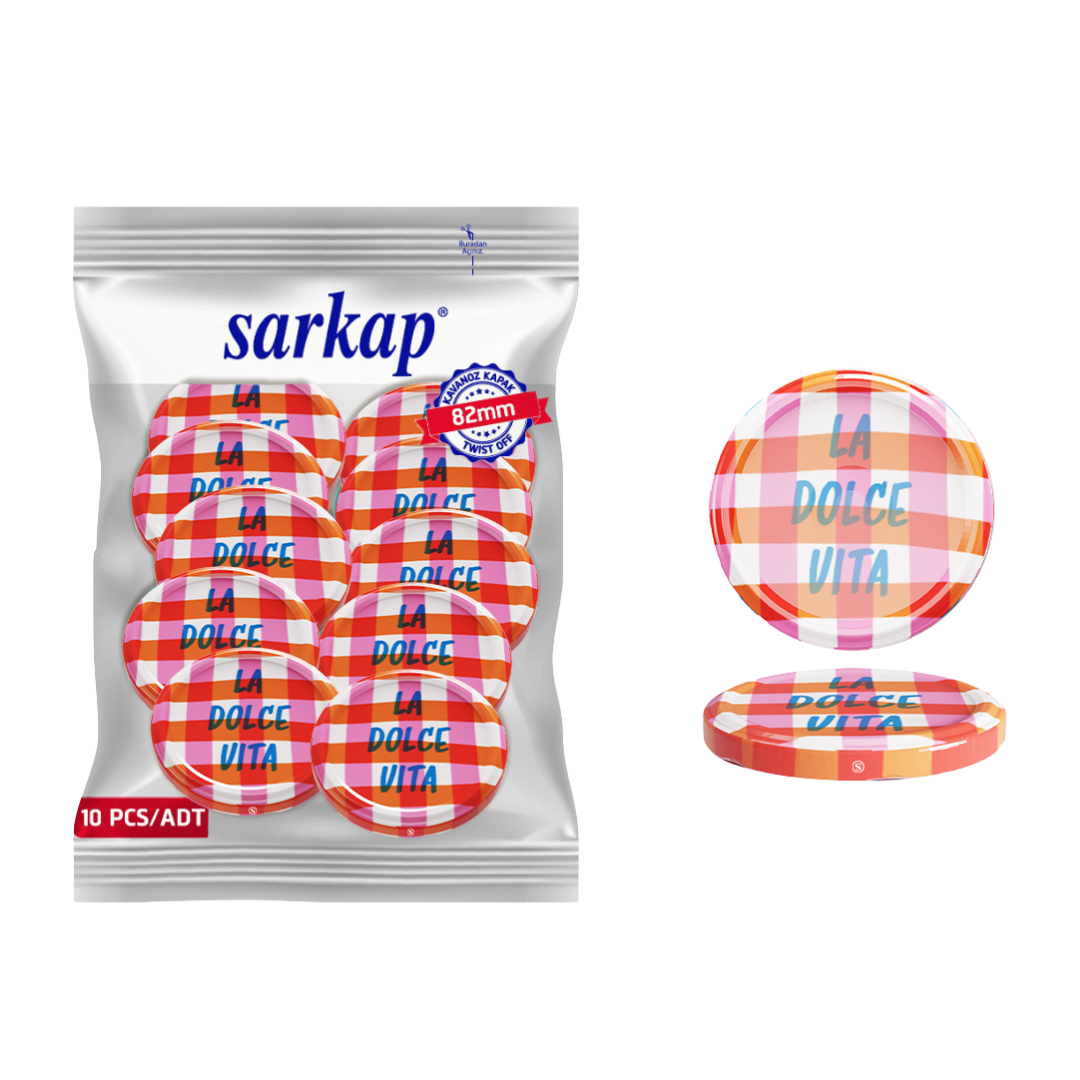 Hijyenik Paketli 10 Adet Kavanoz Kapağı 82 mm Dolce Vita Desenler LaDolceVitaEkose