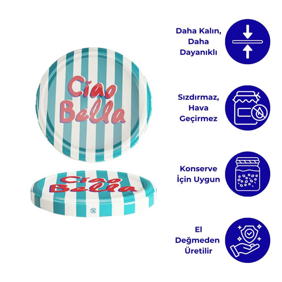 Hijyenik Paketli 10 Adet Kavanoz Kapağı 82 mm Dolce Vita Desenler CiaoBellaYeşil