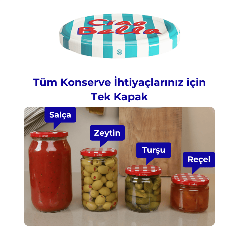 Hijyenik Paketli 10 Adet Kavanoz Kapağı 82 mm Dolce Vita Desenler CiaoBellaYeşil