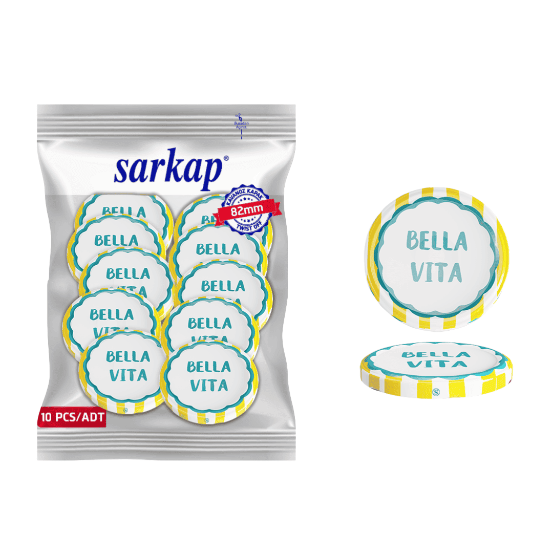 Hijyenik Paketli 10 Adet Kavanoz Kapağı 82 mm Dolce Vita Desenler BellaVitaSarı