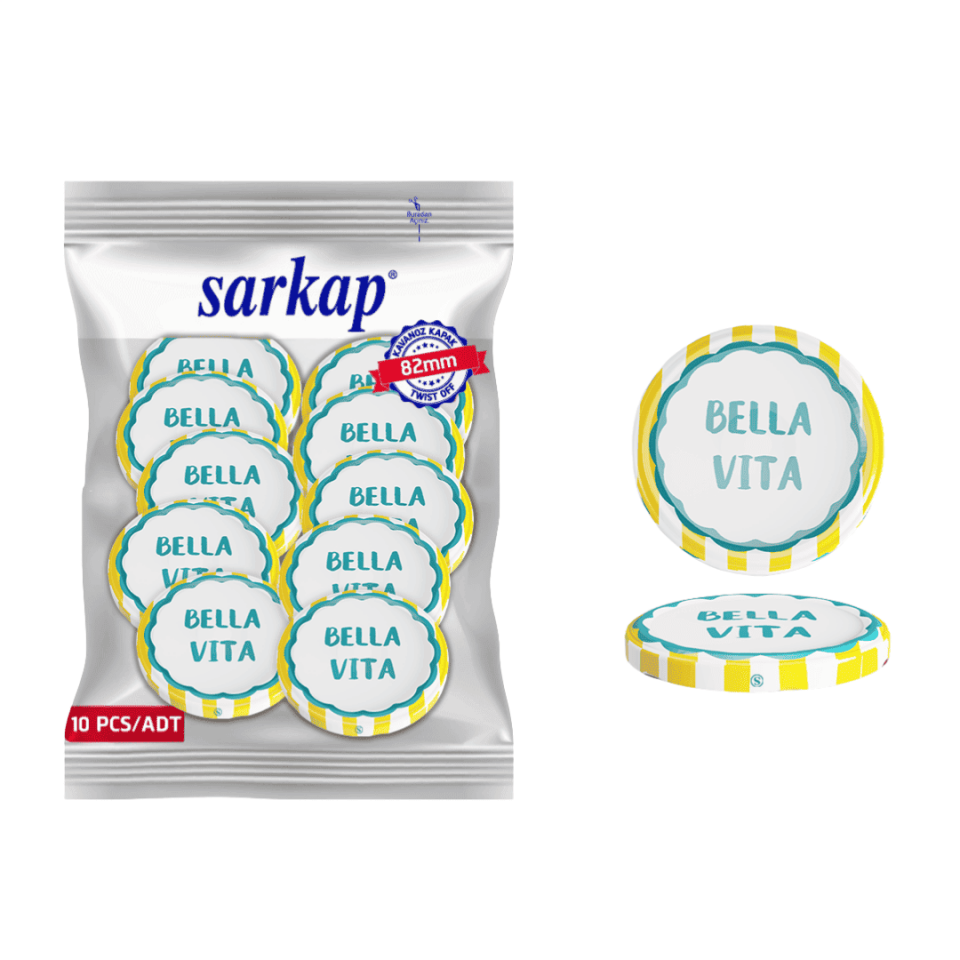 Hijyenik Paketli 10 Adet Kavanoz Kapağı 82 mm Dolce Vita Desenler BellaVitaSarı