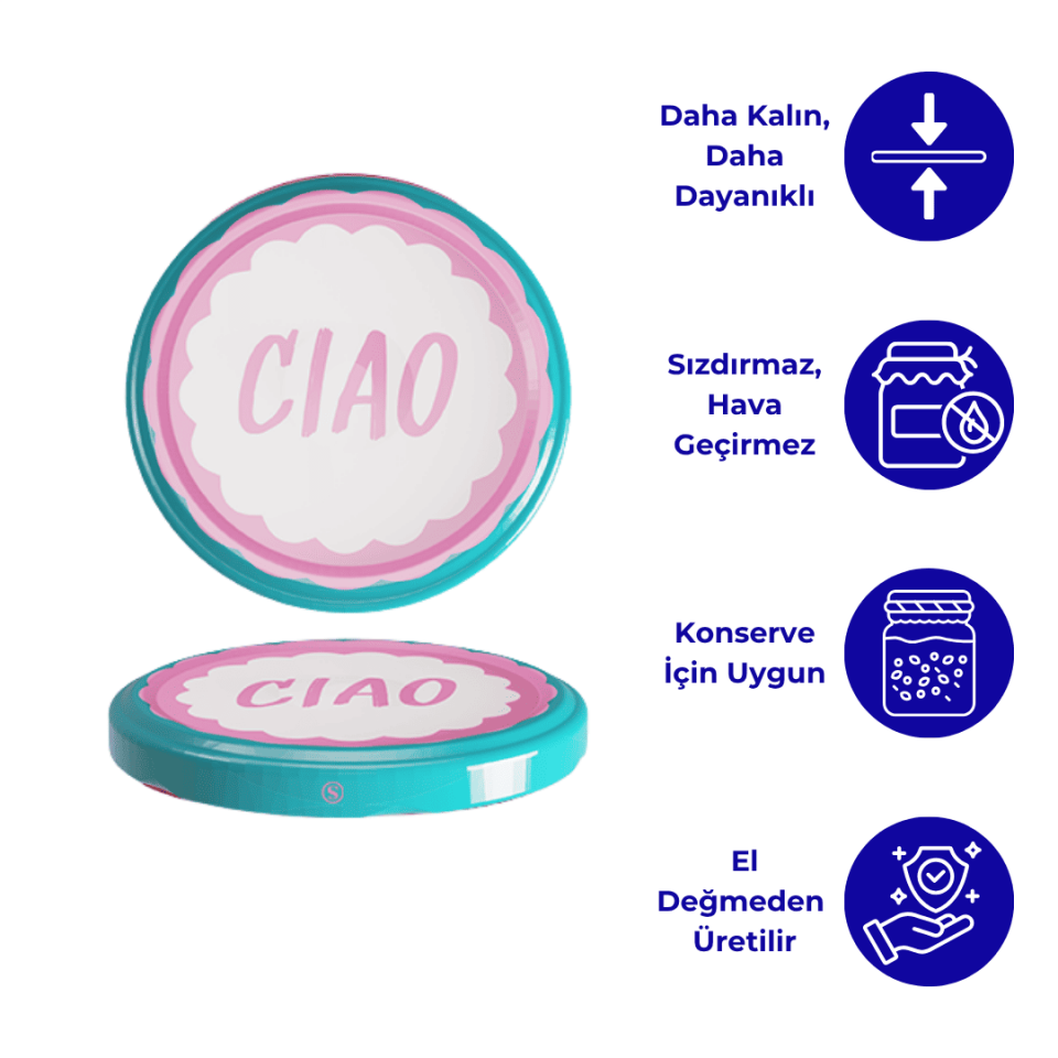 Hijyenik Paketli 10 Adet Kavanoz Kapağı 82 mm Dolce Vita Desenler CiaoPembe