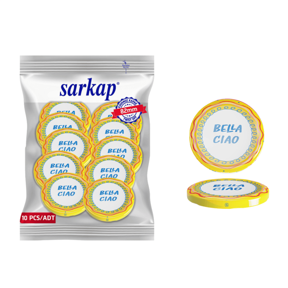 Hijyenik Paketli 10 Adet Kavanoz Kapağı 82 mm Dolce Vita Desenler BellaCiaoSarı