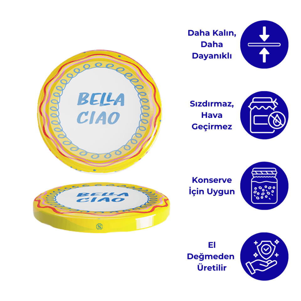 Hijyenik Paketli 10 Adet Kavanoz Kapağı 82 mm Dolce Vita Desenler BellaCiaoSarı