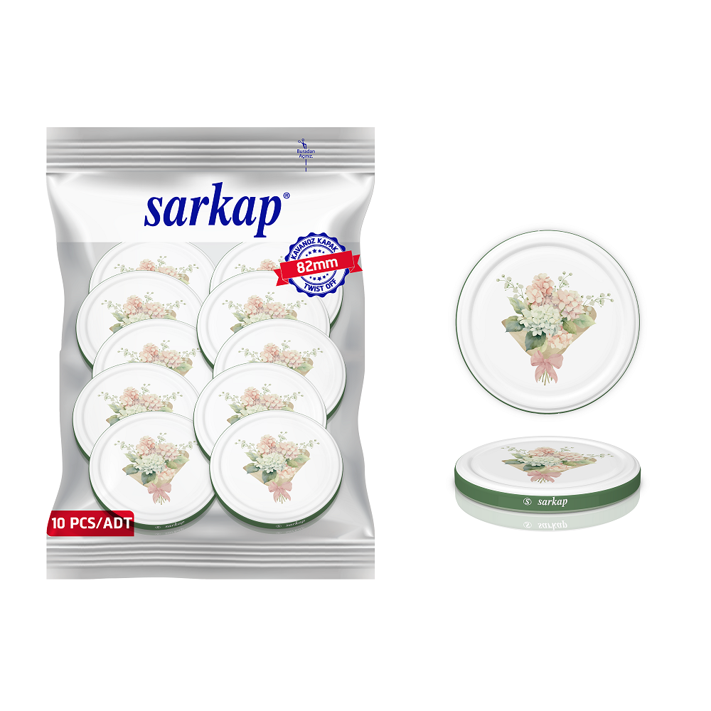 Hijyenik Paketli 10 Adet Kavanoz Kapağı Çiçek Desenler 82 mm YeşilBuket