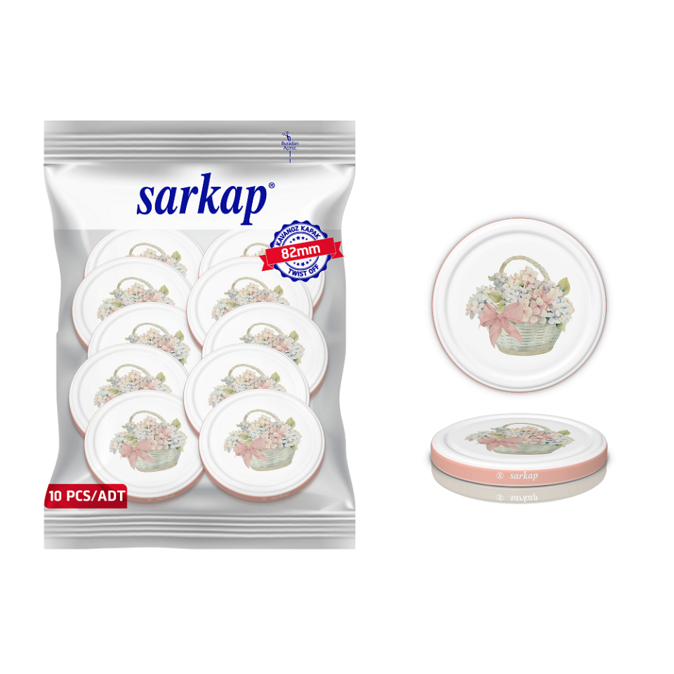 Hijyenik Paketli 10 Adet Kavanoz Kapağı Çiçek Desenler 82 mm PembeBuket