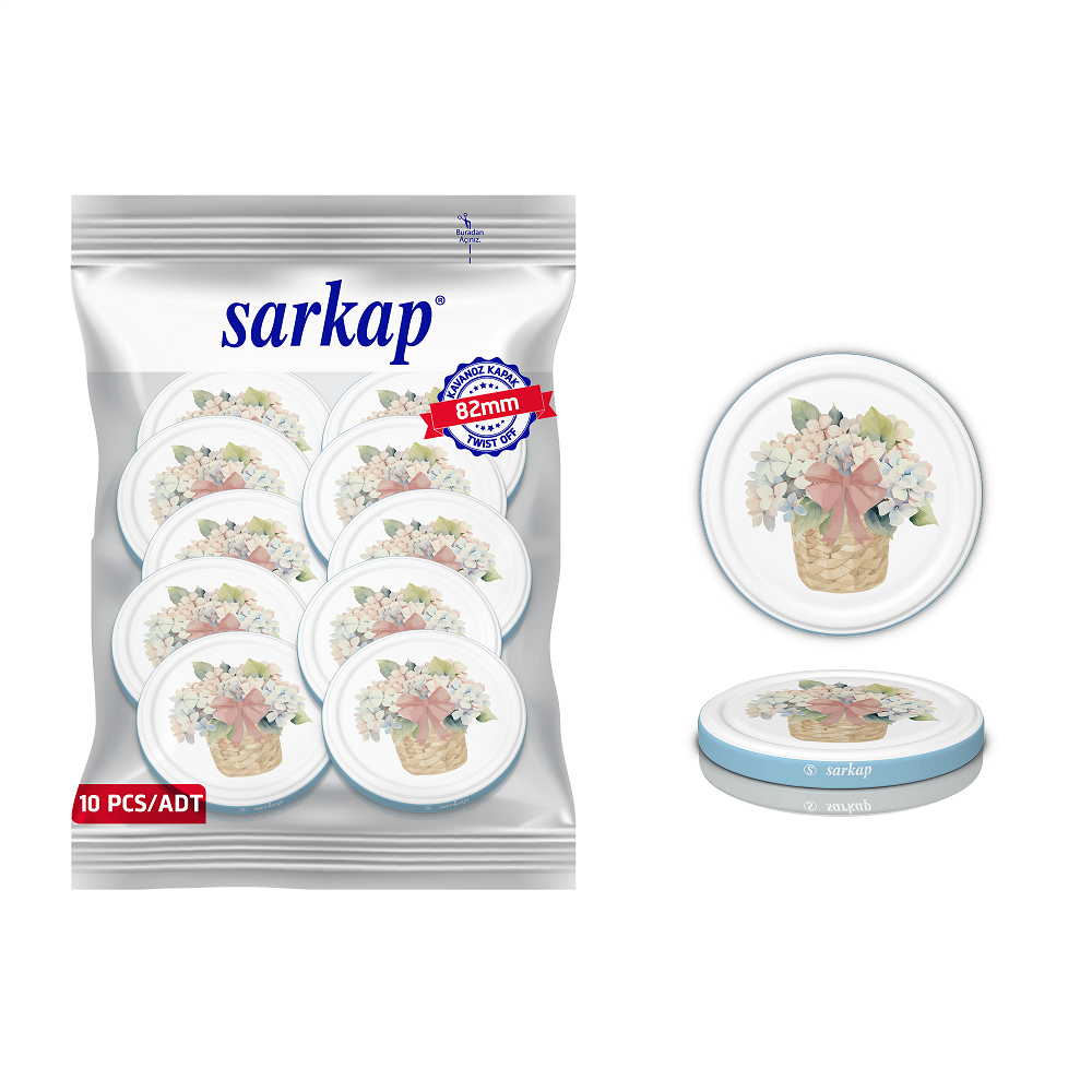 Hijyenik Paketli 10 Adet Kavanoz Kapağı Çiçek Desenler 82 mm MaviBuket