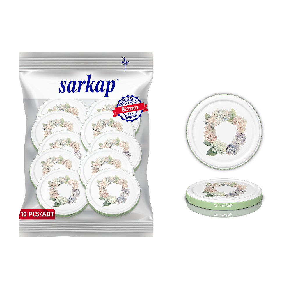 Hijyenik Paketli 10 Adet Kavanoz Kapağı Çiçek Desenler 82 mm YeşilÇember