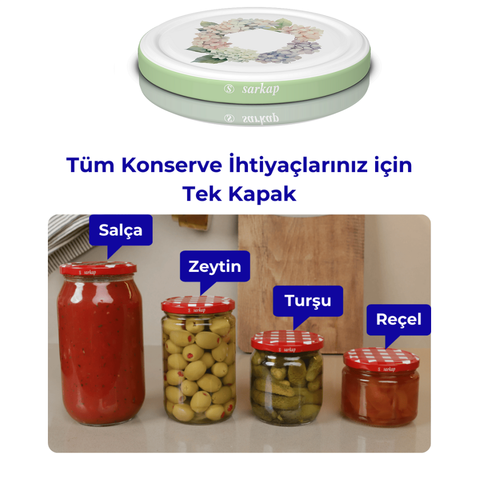 Hijyenik Paketli 10 Adet Kavanoz Kapağı Çiçek Desenler 82 mm YeşilÇember