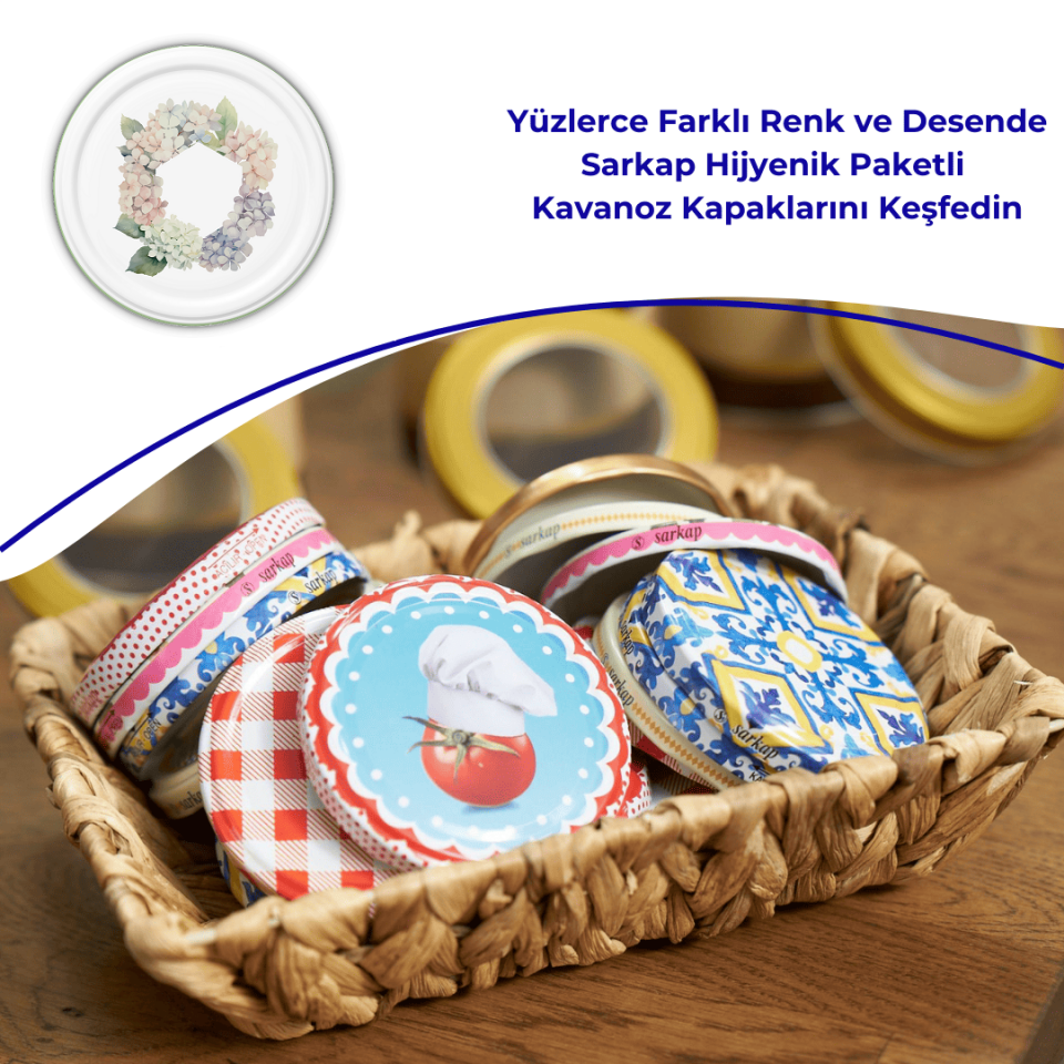 Hijyenik Paketli 10 Adet Kavanoz Kapağı Çiçek Desenler 82 mm YeşilÇember