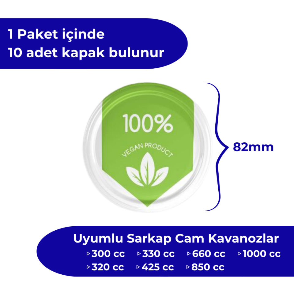 Hijyenik Paketli 10 Adet Kavanoz Kapağı – Vegan Model - 82mm