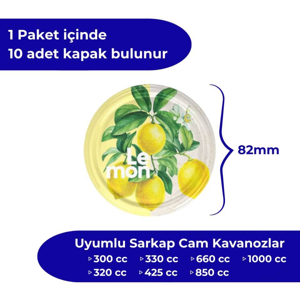 Hijyenik Paketli 10 Adet Kavanoz Kapağı Meyve Desenler 82 mm Lemon