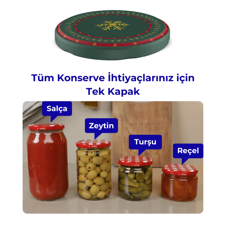 Hijyenik Paketli 10 Adet Kavanoz Kapağı Yeni Yıl Serisi 82 mm WishesYeşil