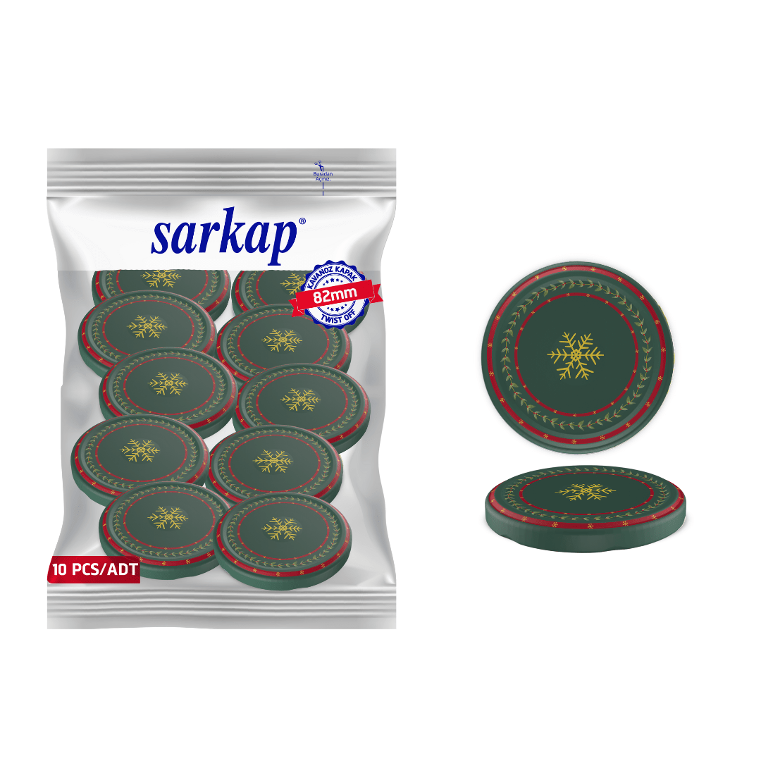Hijyenik Paketli 10 Adet Kavanoz Kapağı Yeni Yıl Serisi 82 mm WishesYeşil