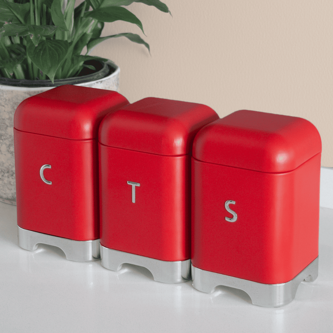 Sarkap Home 3'lü Galvaniz Metal Saklama Kutusu Seti Kırmızı