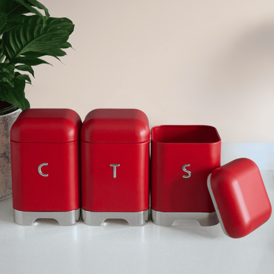 Sarkap Home 3'lü Galvaniz Metal Saklama Kutusu Seti Kırmızı