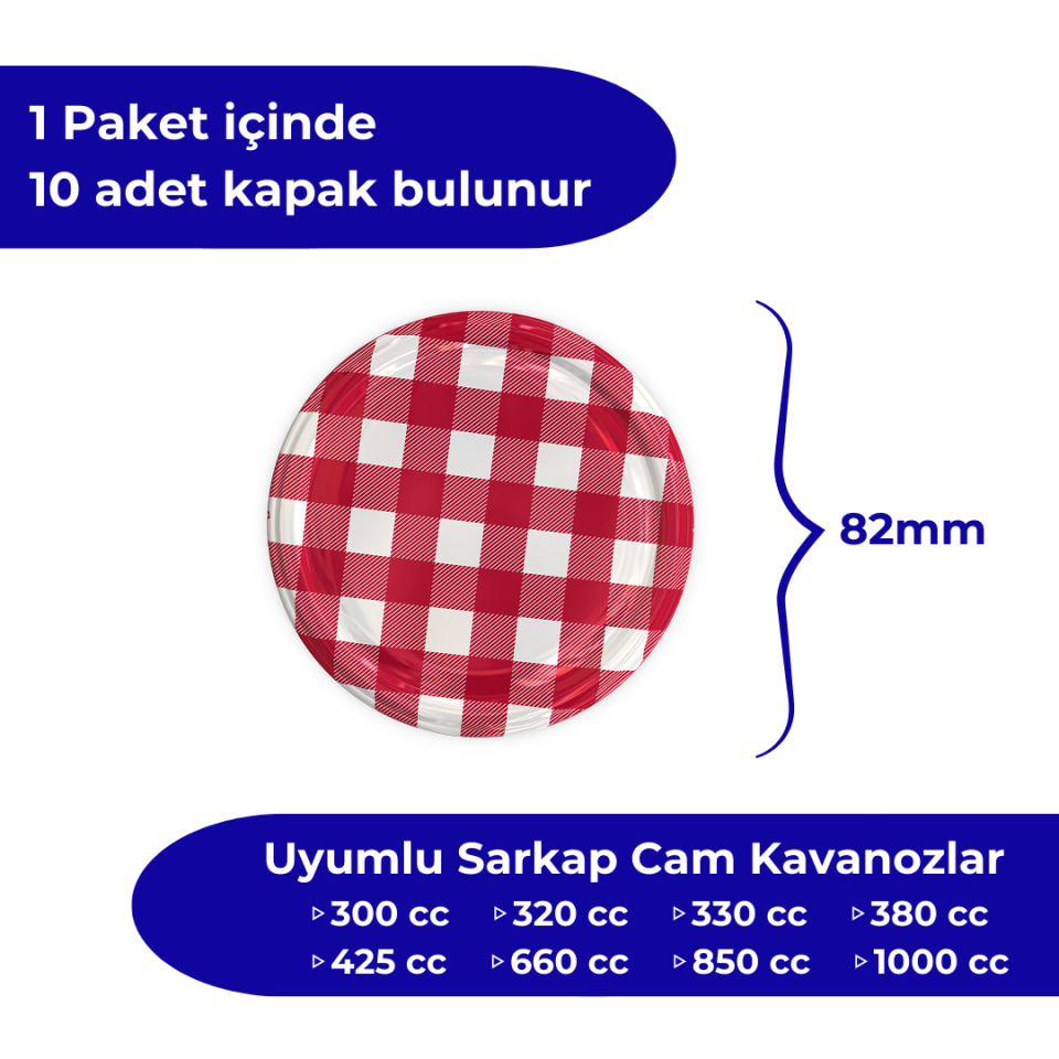 Hijyenik Paketli 10 adet Kavanoz Kapağı – Mat Ekose – 82 mm