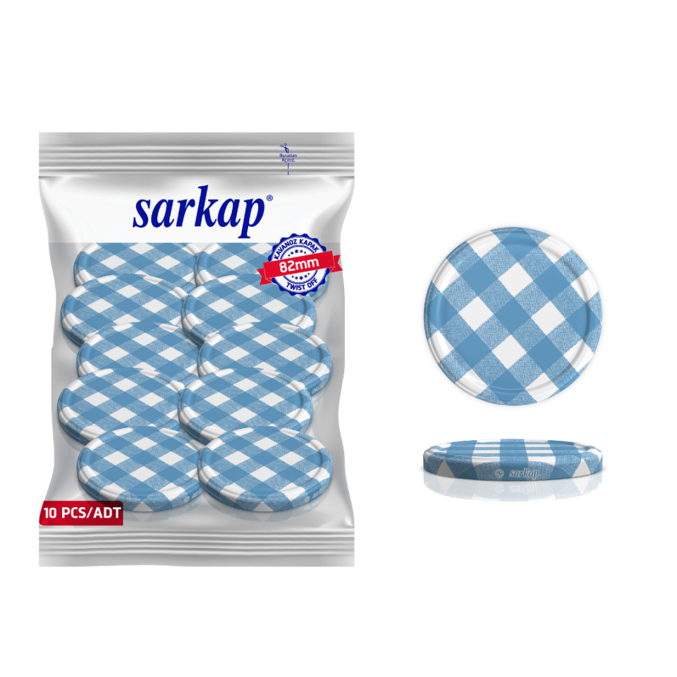 Hijyenik Paketli 10 adet Kavanoz Kapağı – Mat Ekose – 82 mm