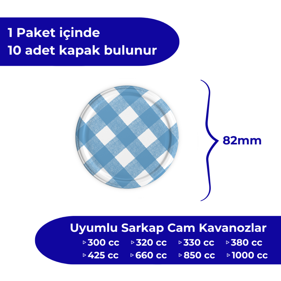 Hijyenik Paketli 10 adet Kavanoz Kapağı – Mat Ekose – 82 mm