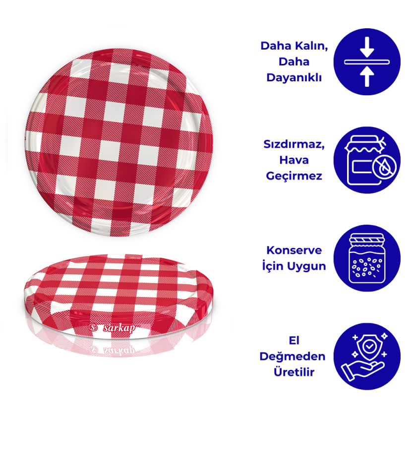 Hijyenik Paketli 10 adet Kavanoz Kapağı – Mat Ekose – 82 mm Kırmızı