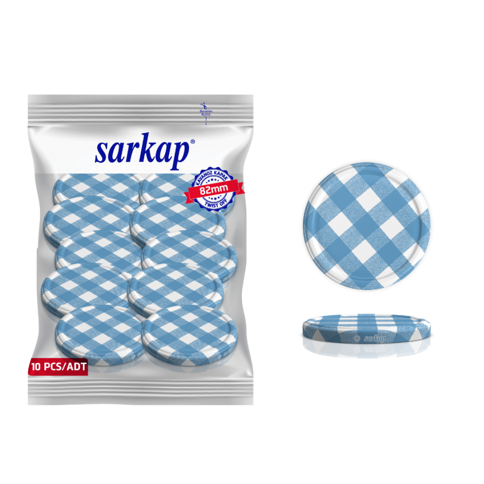 Hijyenik Paketli 10 adet Kavanoz Kapağı – Mat Ekose – 82 mm Mavi