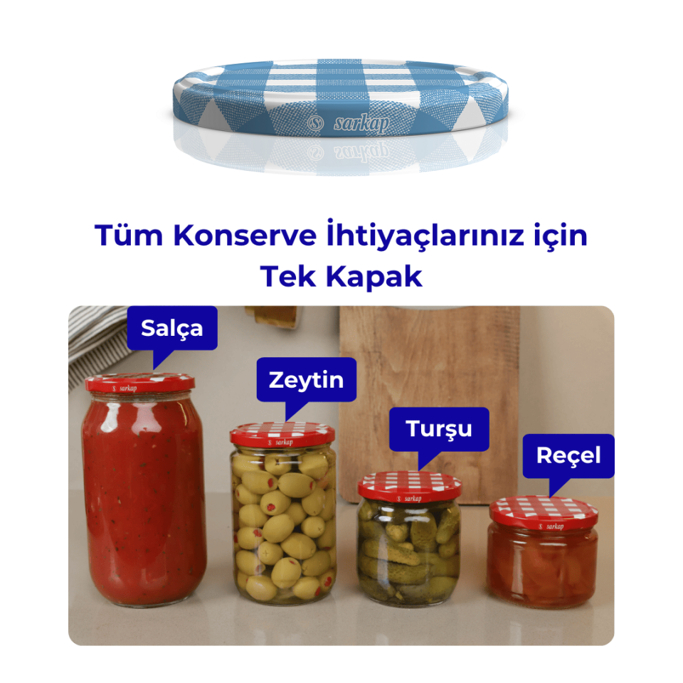 Hijyenik Paketli 10 adet Kavanoz Kapağı – Mat Ekose – 82 mm Mavi