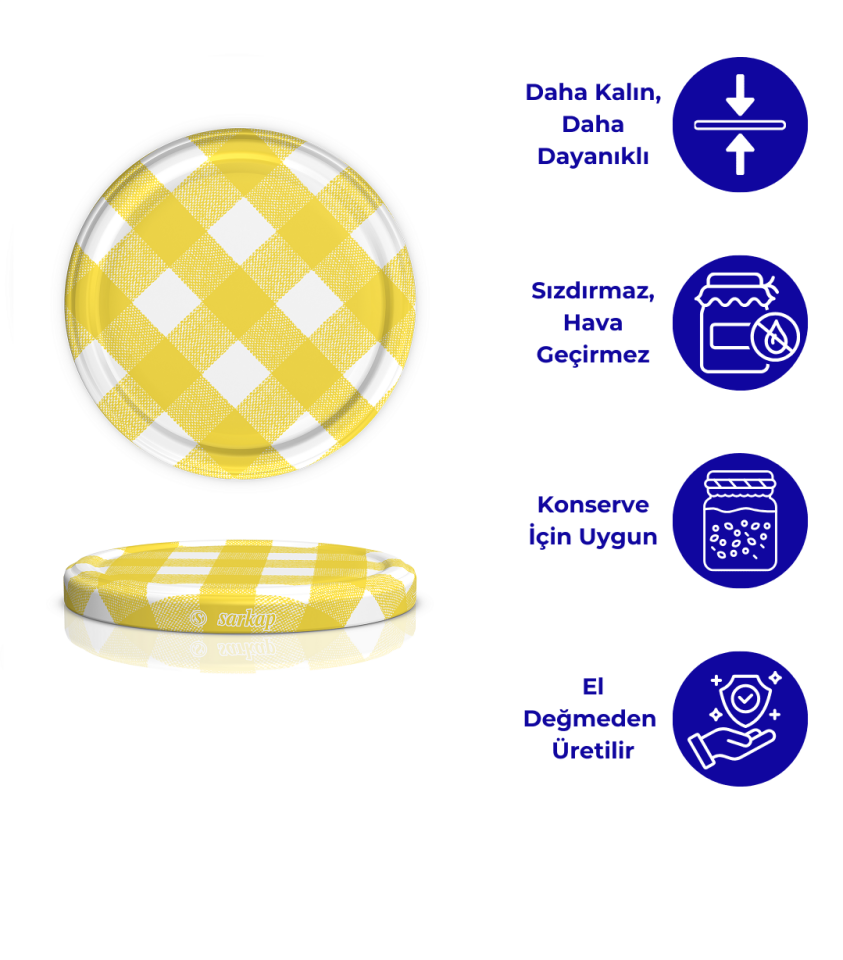 Hijyenik Paketli 10 adet Kavanoz Kapağı – Mat Ekose – 82 mm SARI