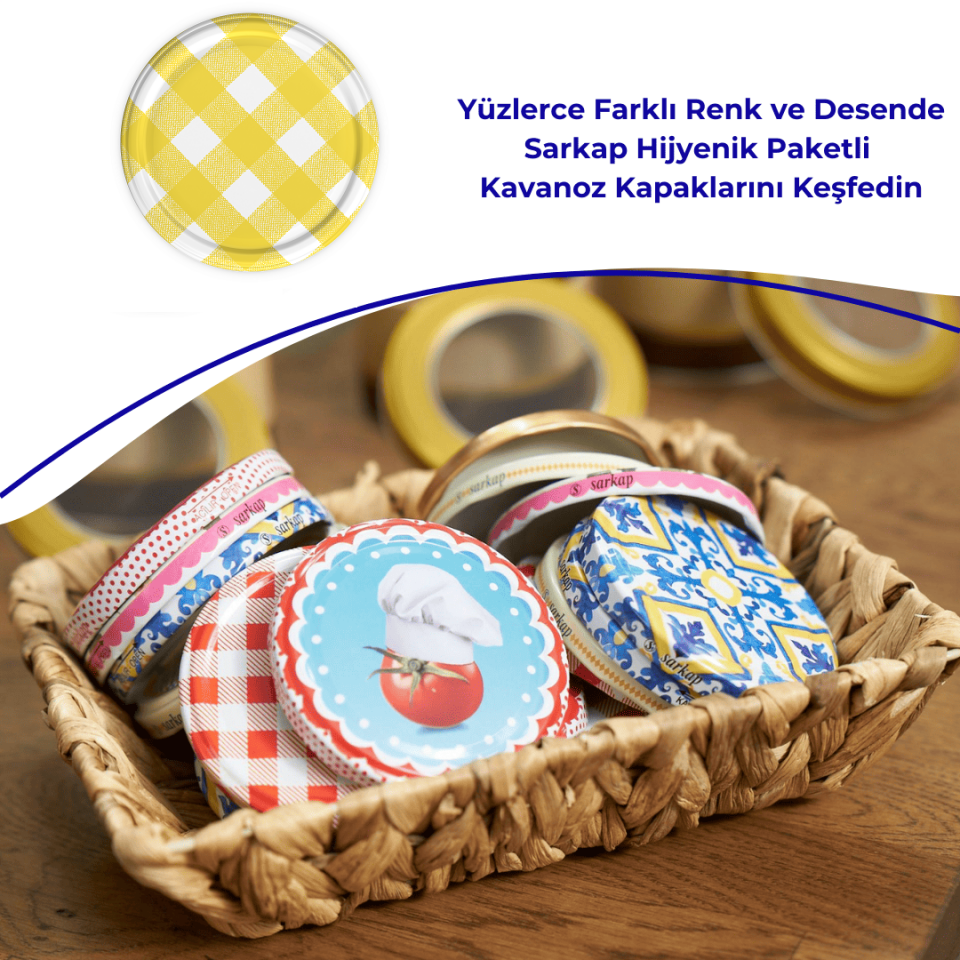 Hijyenik Paketli 10 adet Kavanoz Kapağı – Mat Ekose – 82 mm SARI