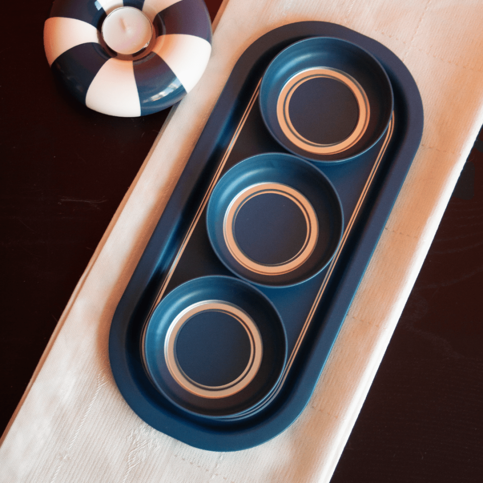 Sarkap Home 3'lü Çerezlik ve Sunumluk Tepsi Seti Lacivert&Silver