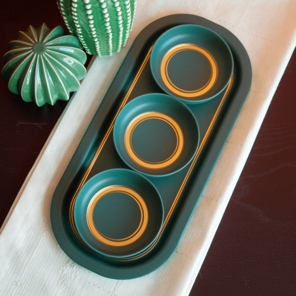 Sarkap Home 3'lü Çerezlik ve Sunumluk Tepsi Seti Yeşil