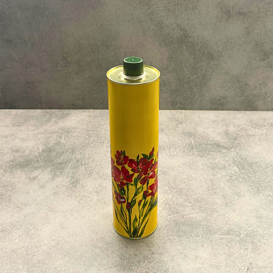 Sarkap Home Dekoratif 750 ml Kapaklı Silindir Boş Zeytinyağı Tenekesi SarıÇiçek