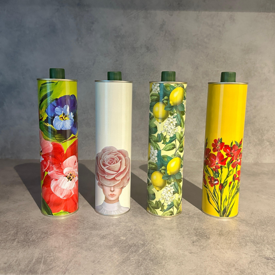 Sarkap Home Dekoratif 750 ml Kapaklı Silindir Boş Zeytinyağı Tenekesi SarıÇiçek