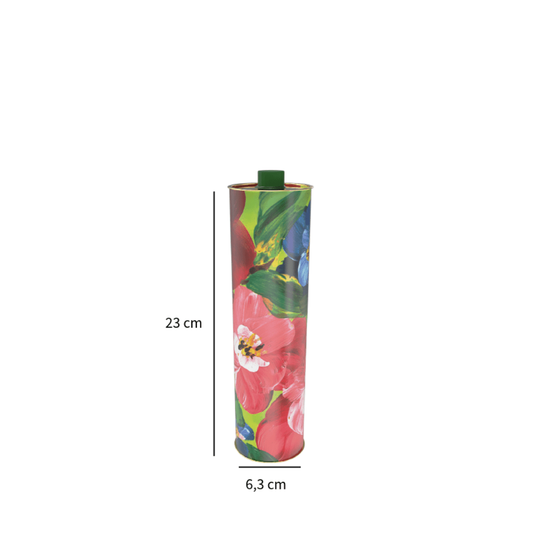 Sarkap Home Dekoratif 750 ml Kapaklı Silindir Boş Zeytinyağı Tenekesi KarışıkÇiçek