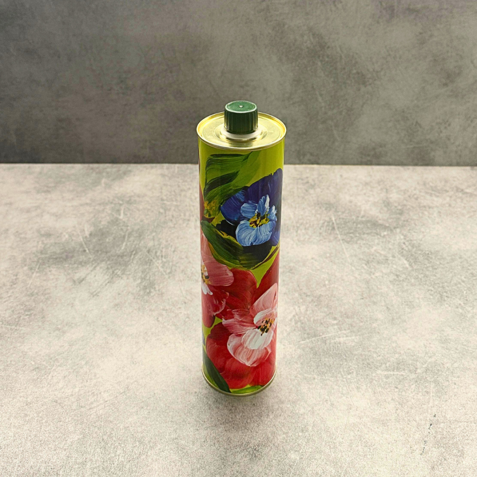 Sarkap Home Dekoratif 750 ml Kapaklı Silindir Boş Zeytinyağı Tenekesi KarışıkÇiçek