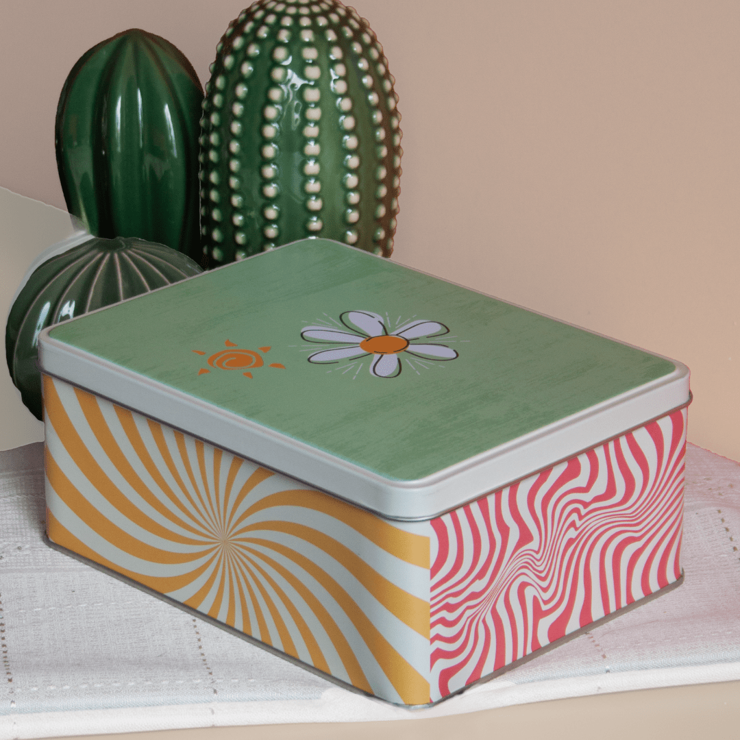 Sarkap Home Çiçekli Renkli Dikdörtgen Dekoratif Metal Saklama Kutusu