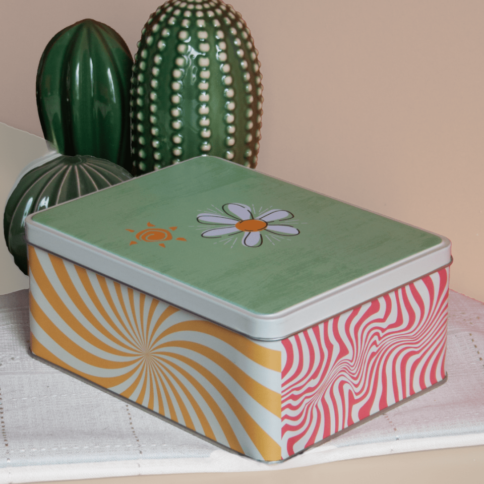 Sarkap Home Çiçekli Renkli Dikdörtgen Dekoratif Metal Saklama Kutusu